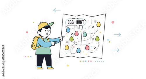 Child Planning An Exciting Egg Hunt Adventure Using A Detailed Treasure Map Strategy