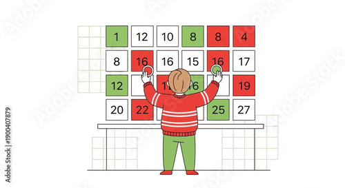 Child Playing Bingo Game With Numbers And Markers