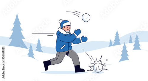 Child Playing Snowball Fight Winter Outdoor Activity Fun Scene