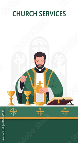 Clergy Leading Sacred Communion Ceremony With Holy Elements