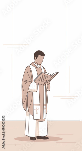 Clergy Member Reading Sacred Text During Service Illustration