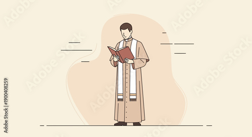 Clergy Member Reading Sacred Text In Minimalist Illustration Style