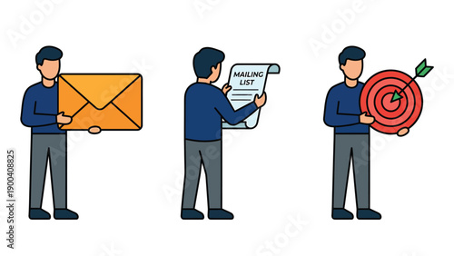 Direct Marketing & Business Strategy Icons: Mail, Mailing List, Target Goal