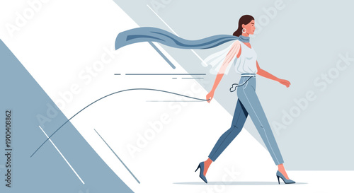 Confident Woman Strides Forward Symbolizing Progress And Success