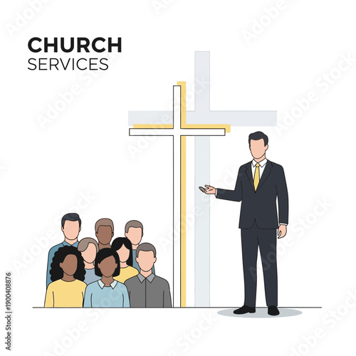 Congregation Attends Uplifting Sermon Near Contemporary Cross