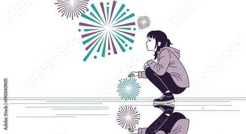 Contemplative Moment Of A Girl Gazing At Abstract Fireworks Display