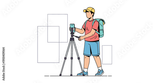 Content Creator Capturing Moments With Phone And Tripod For Social Media