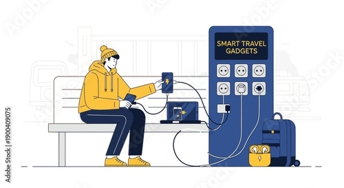 Convenient Charging Station For Gadgets While Traveling And Waiting