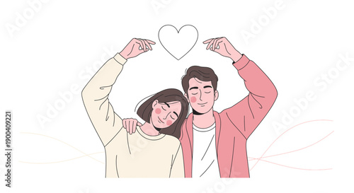 Couple Creating Heart Shape With Arms Symbolizing Love And Unity Minimalist Style