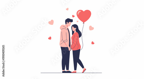 Couple Holding Hands With a Heart Balloon Depicting Romance and Love Illustration