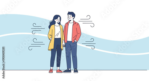 Couple Enjoying A Breezy Day Outdoors Together