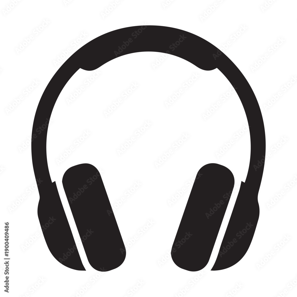 Obraz premium Black Headphone Icon Vector – Minimal Music Headset Silhouette