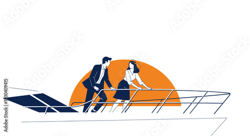 Couple Enjoys A Romantic Sunset Cruise On A Luxury Yacht