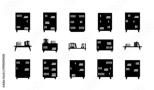 Modern Education Bookshelf Vector Icon Set