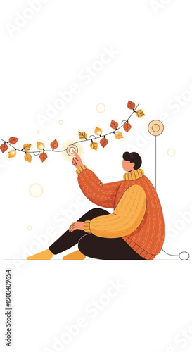 Cozy Autumn Evening Decorating With Leafy String Lights Indoors