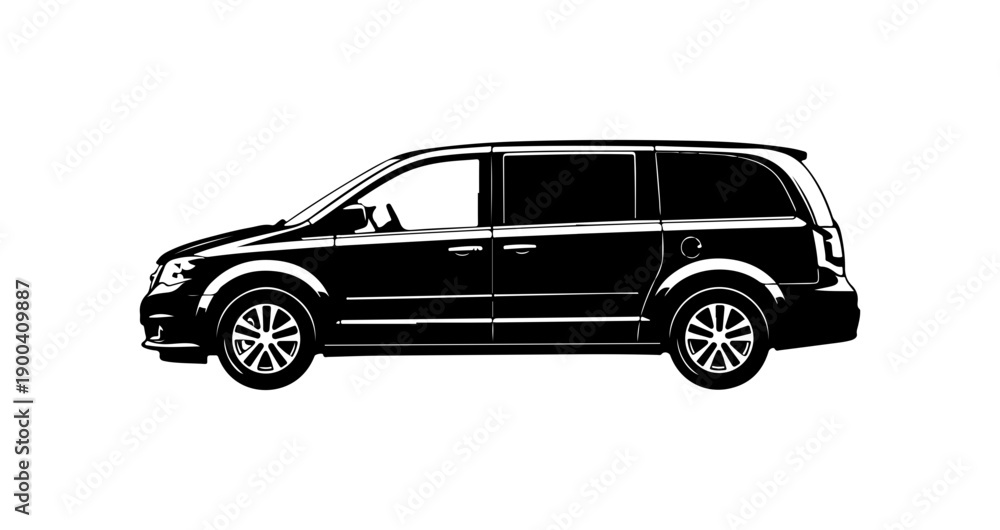 Fototapeta premium Black Vector Silhouette Minivan Illustration
