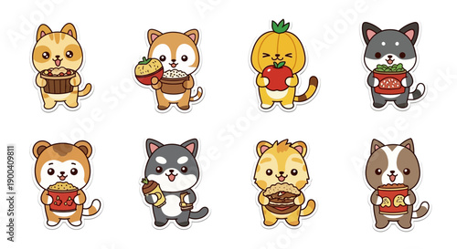 Cute cartoon fruits holding hands, including apple, banana, kiwi, grapes, strawberry, lime, watermelon, and pineapple, on a white background.