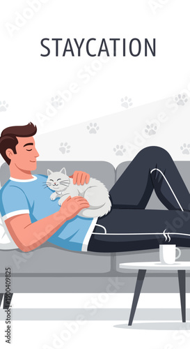 Cozy Cat Cuddles On Sofa Enjoying Relaxed Home Comforts