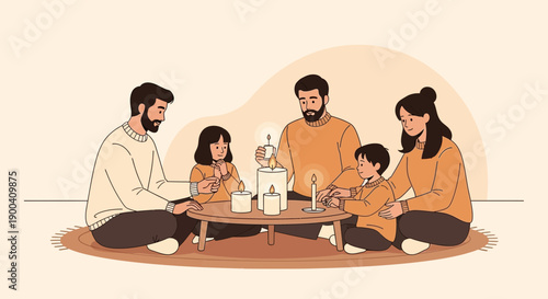Cozy Family Gathering Around Candles For Warmth And Connection