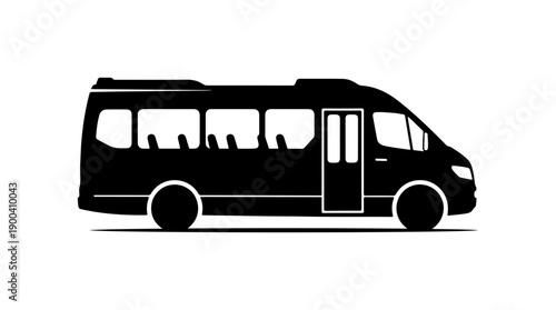 Minibus Vector Silhouette - Modern Black Outline Bus Icon
