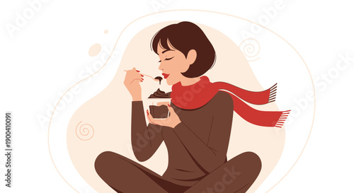 Cozy Moment Indulging In Rich Chocolate Dessert