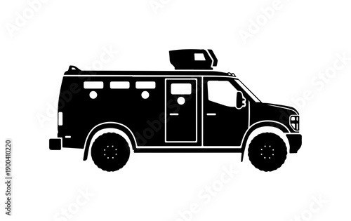Black Vector Silhouette of a Prison Transport Vehicle
