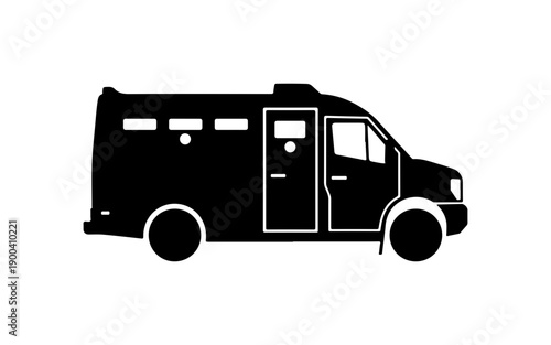 Black Vector Silhouette of a Prison Transport Vehicle