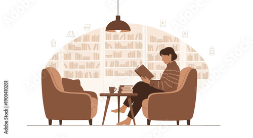 Cozy Reading Nook With Bookshelves And Armchair