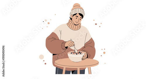 Cozy Winter Morning Breakfast Delight And Healthy Cereal Bowl