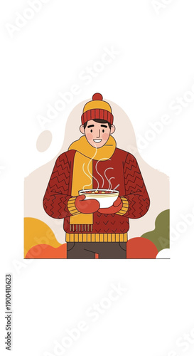Cozy Winter Warmth Enjoying Hot Beverage In Seasonal Attire