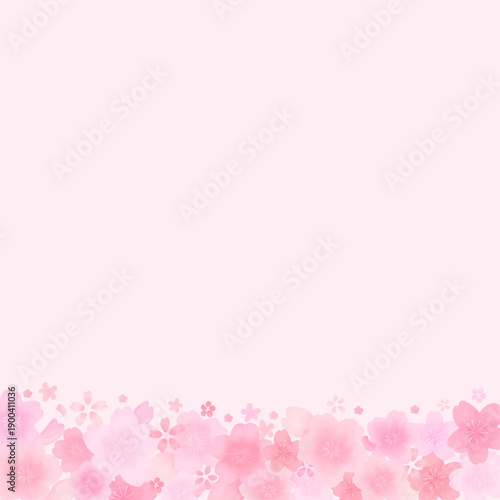 水彩風のかわいい桜の舞い散るフレーム_下_正方形