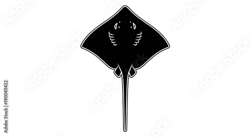 Black stingray fish swimming alone underwater.