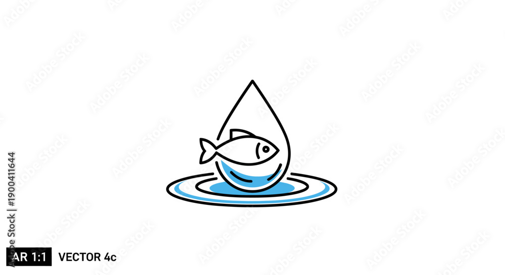Fototapeta premium Fish Under Water Droplet Illustration.