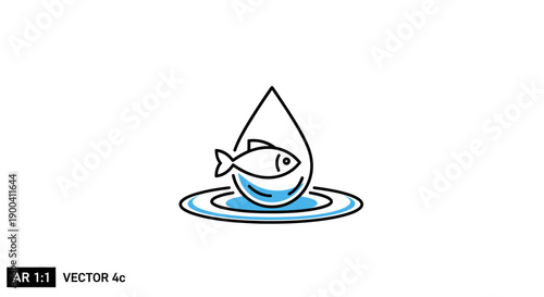 Fish Under Water Droplet Illustration.