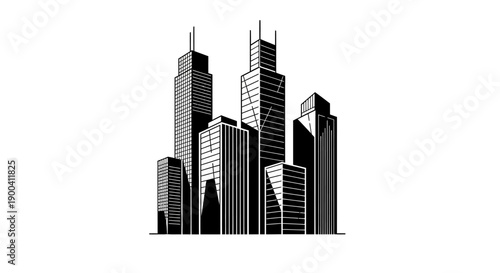 Modern city skyscrapers in black.
