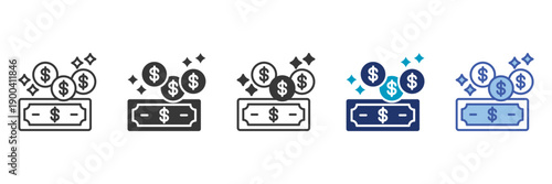 clean cash icon set consisting of multiple styles vector illustration