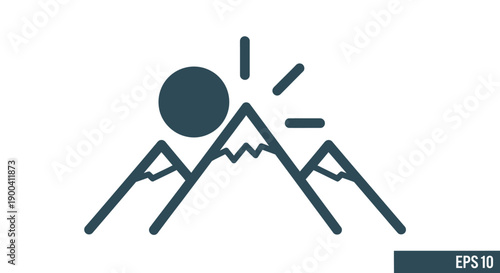 Mountain range with sun illustration.
