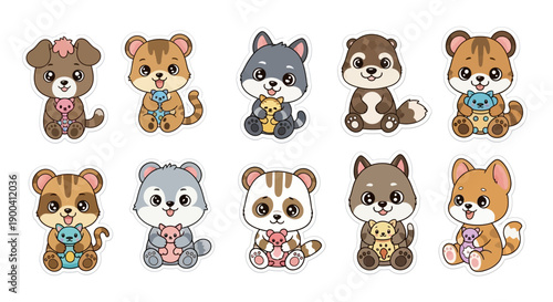 Cute cartoon fruits holding hands, including apple, banana, kiwi, grapes, strawberry, lime, watermelon, and pineapple, on a white background.