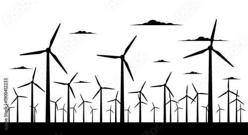 Wind turbines renewable energy silhouette.
