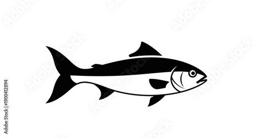 Black and white fish illustration side view.