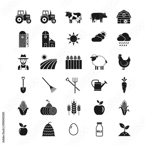 Agricultural icons and farm symbols.