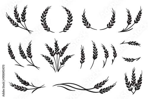 Wheat ears icon set. Wheat logo. Grain spikes set icons.Grain icon. Agriculture symbol. vector illustratio