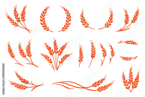 Wheat ears icon set. Wheat logo. Grain spikes set icons.Grain icon. Agriculture symbol. vector illustratio
