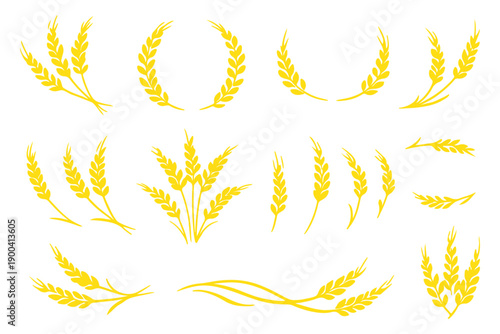 Wheat ears icon set. Wheat logo. Grain spikes set icons.Grain icon. Agriculture symbol. vector illustratio