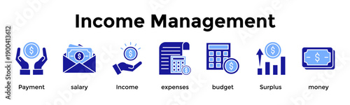 Income Management Icon Set. Containing Payment, Salary, Income, Expenses, Budget, Surplus, Money