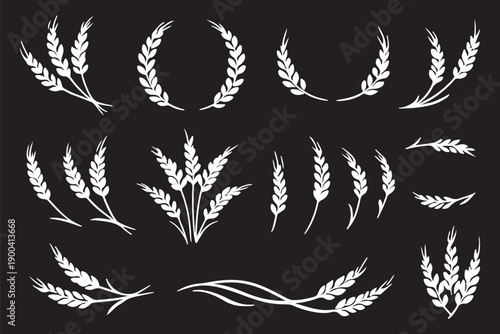 Wheat ears icon set. Wheat logo. Grain spikes set icons.Grain icon. Agriculture symbol. vector illustratio