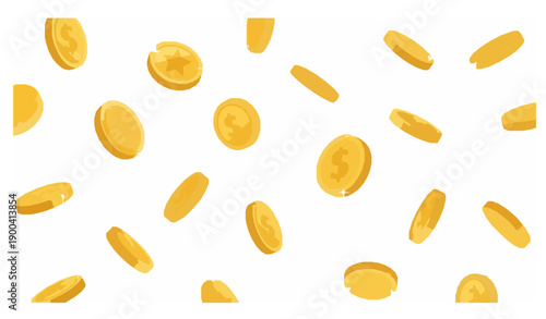 Flying Golden Coins Flat Vector Illustration Isolated on White