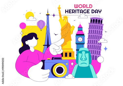 World Heritage Day Vector Illustration on April 18 Celebrating Commemorative Monuments And Historic Sites From Multiple Countries With Flat Background