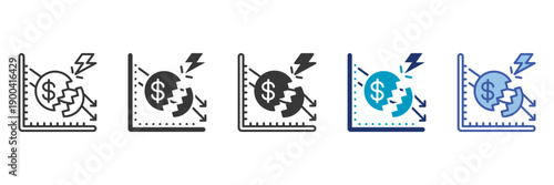 fragile economy icon set consisting of multiple styles vector illustration