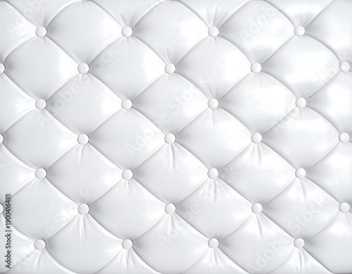 White tufted fabric with diamond pattern. Buttoned upholstery in bright clean color close-up